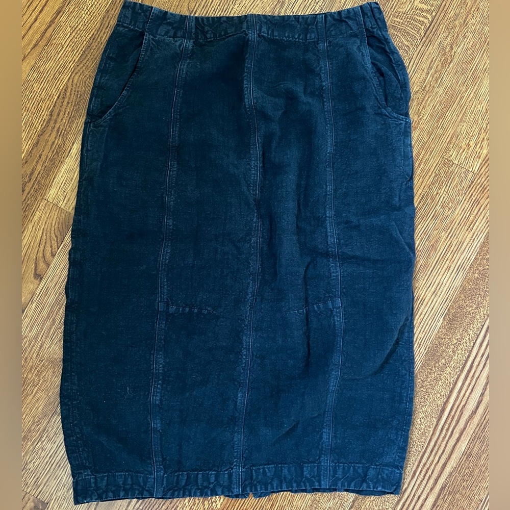 ELEMENTE CLEMENTE Linen Pencil Skirt Navy Blue Lagenlook Summer Breathable M